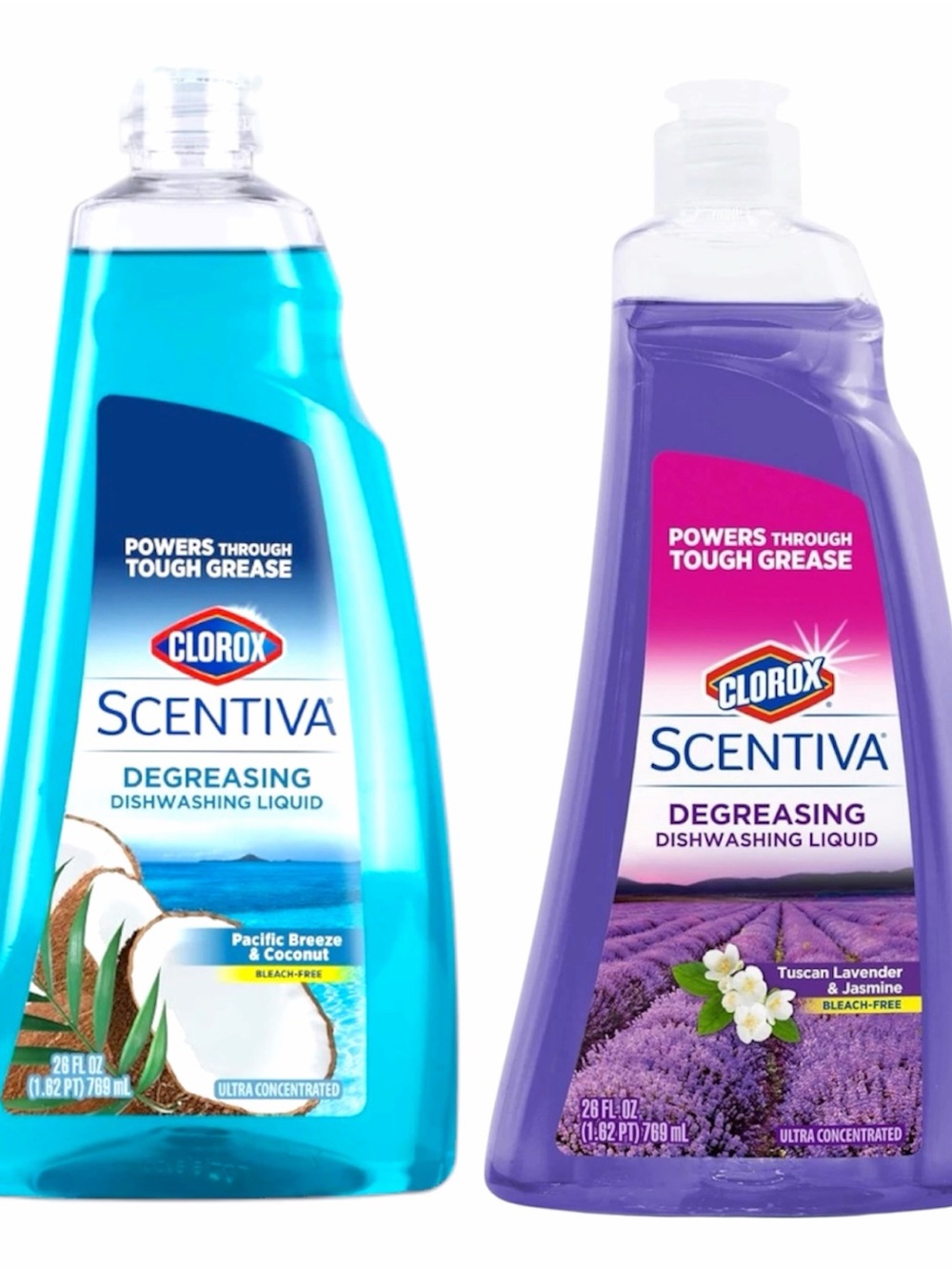 2 Scentiva Liquid Dish Soap, Tuscan Lavender Jasmine Pacific Breeze Coconut 26oz